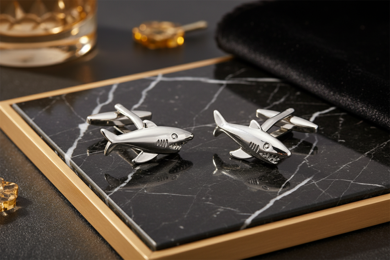 chrome shark cufflinks