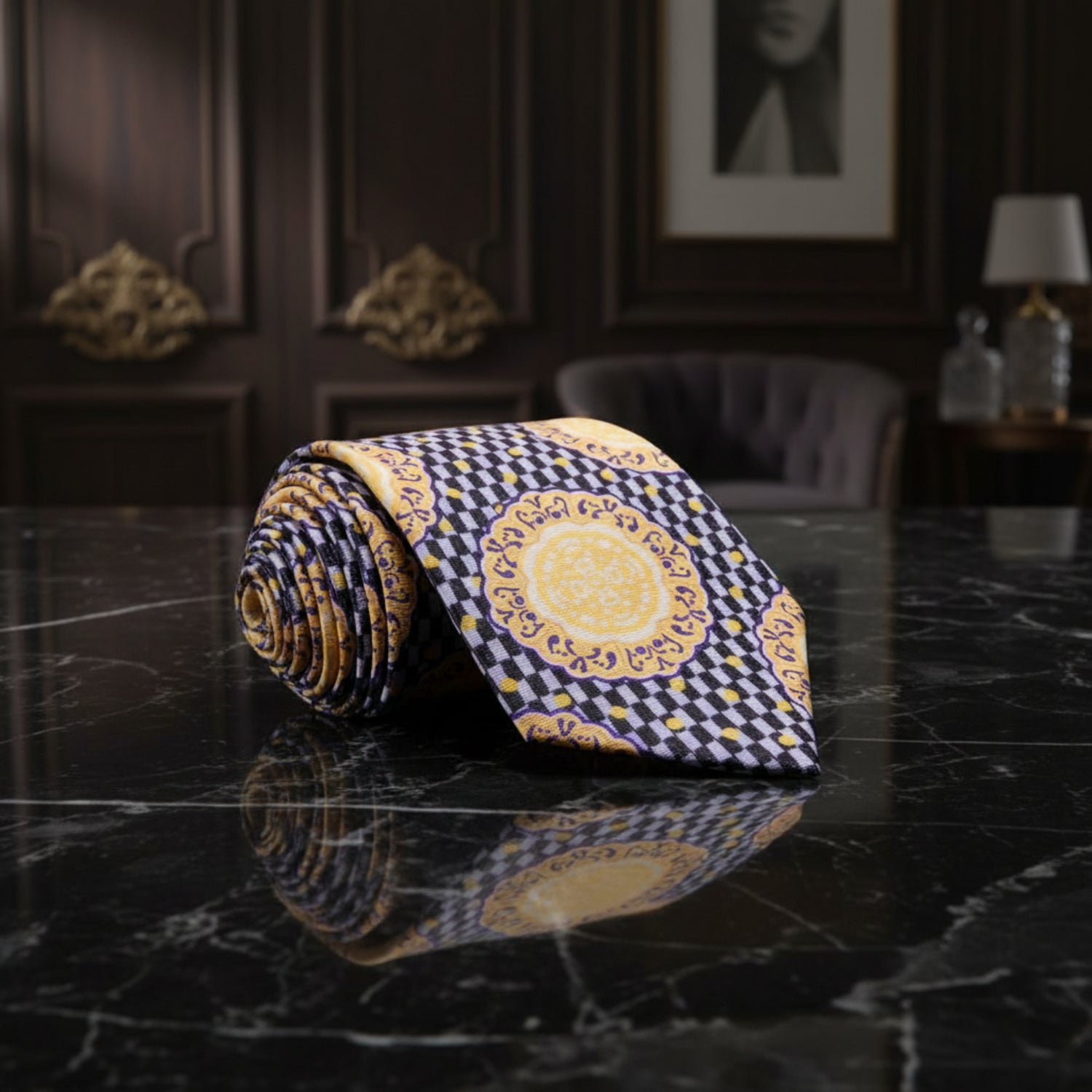 Gold White Black Shield Necktie