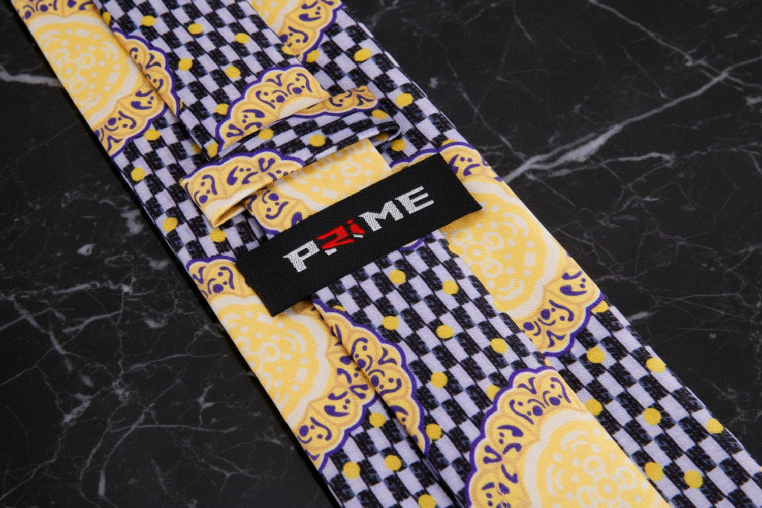 A Yellow Medallion, Purple, Black, Light Grey Color Abstract Pattern Necktie Keep