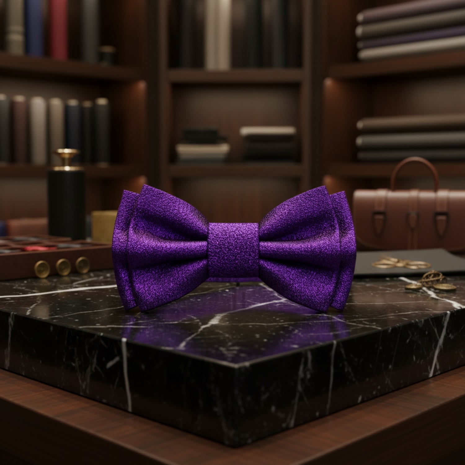 Solid Deep Purple With Texture Bow Tie 