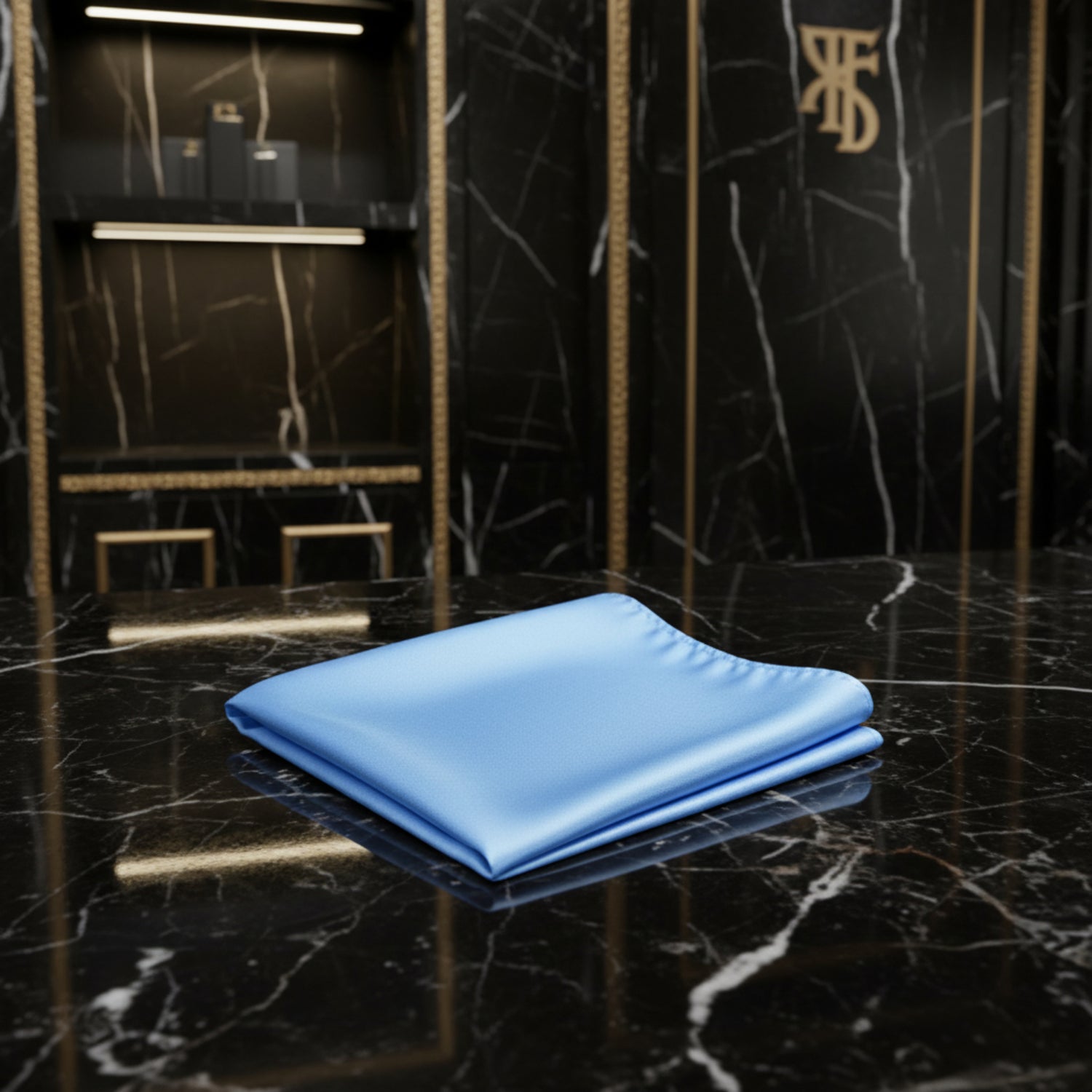 Shining Light Blue Solid Pocket Square 