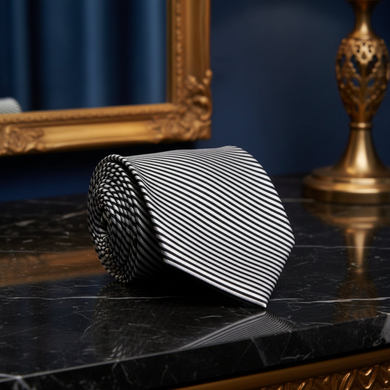 A Silver, Dark Silver Pinstripe Pattern Necktie