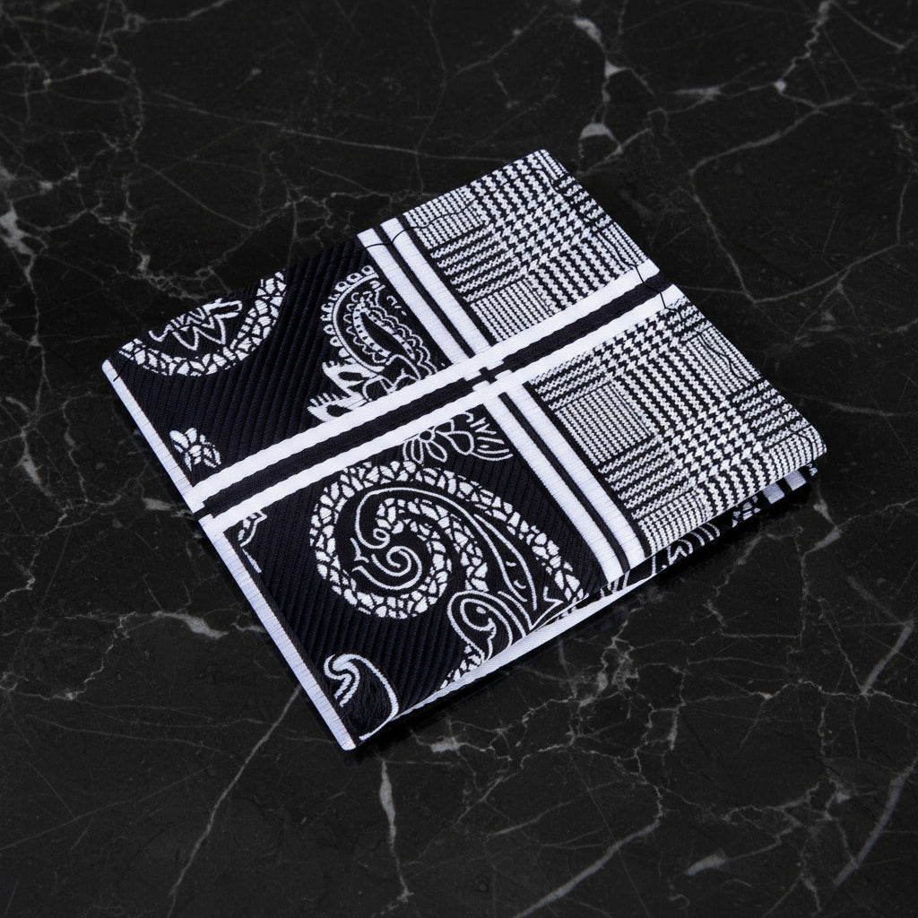 A Silver, Black Geometric Paisley Pattern Pocket Square