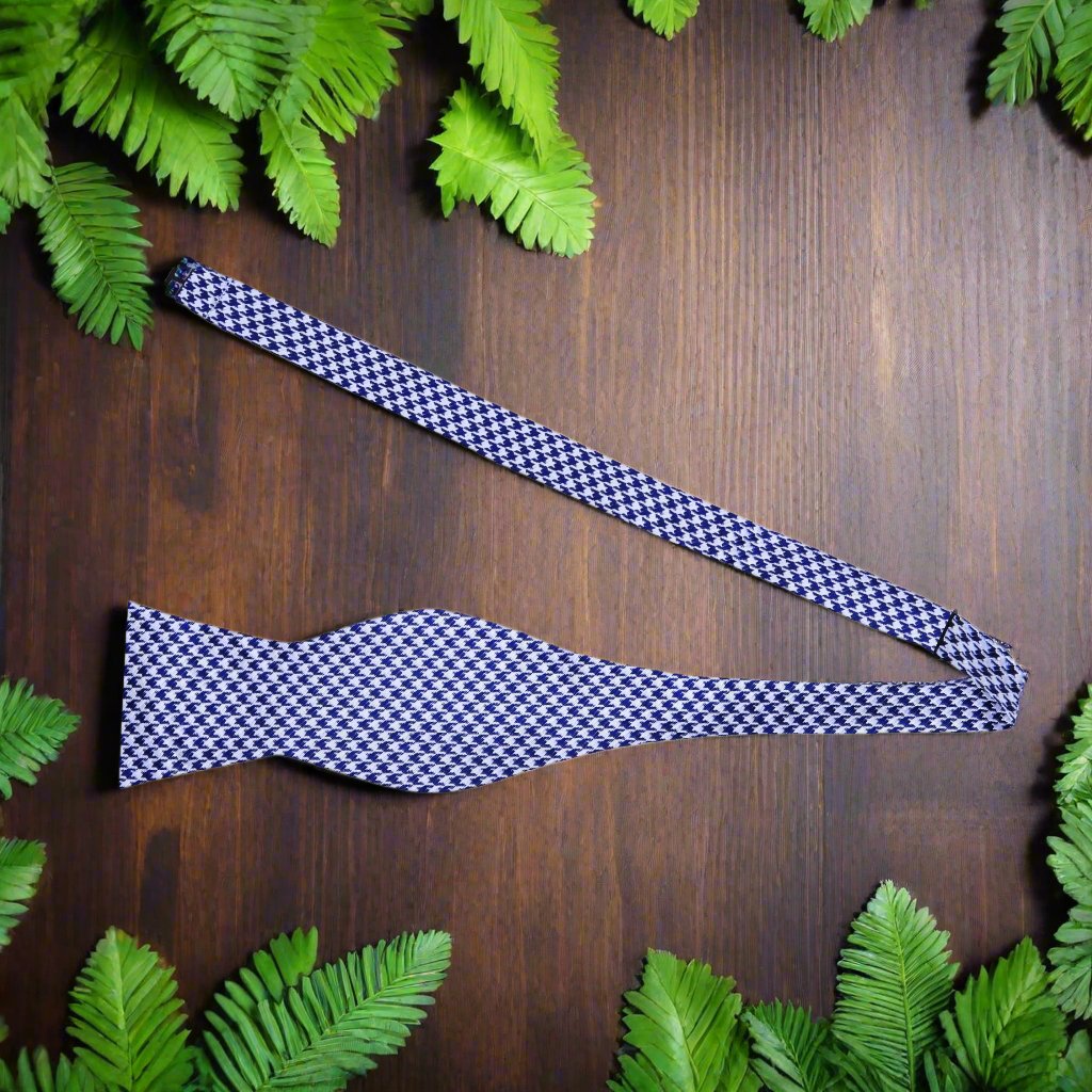 Light Silver, Blue Hounds Tooth Self Tie Bow Tie