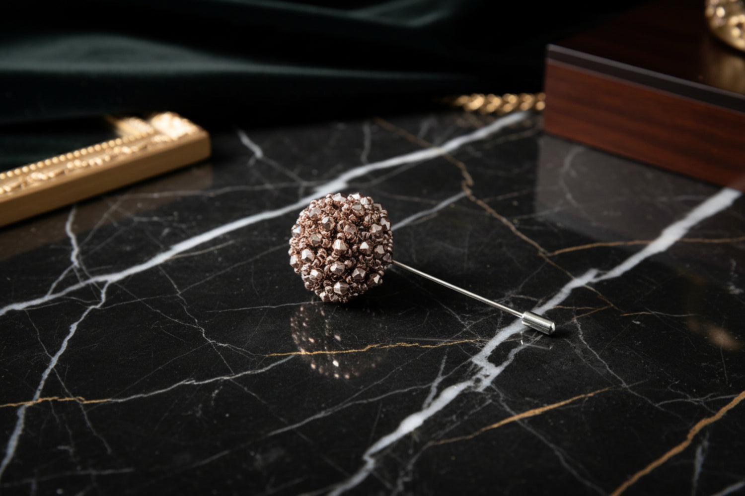 Main View; A Silver Colored Stone Lapel Cushion||Silver