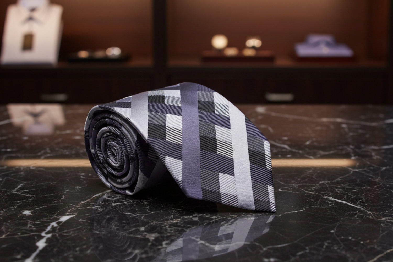 Silver, Black Check Tie 