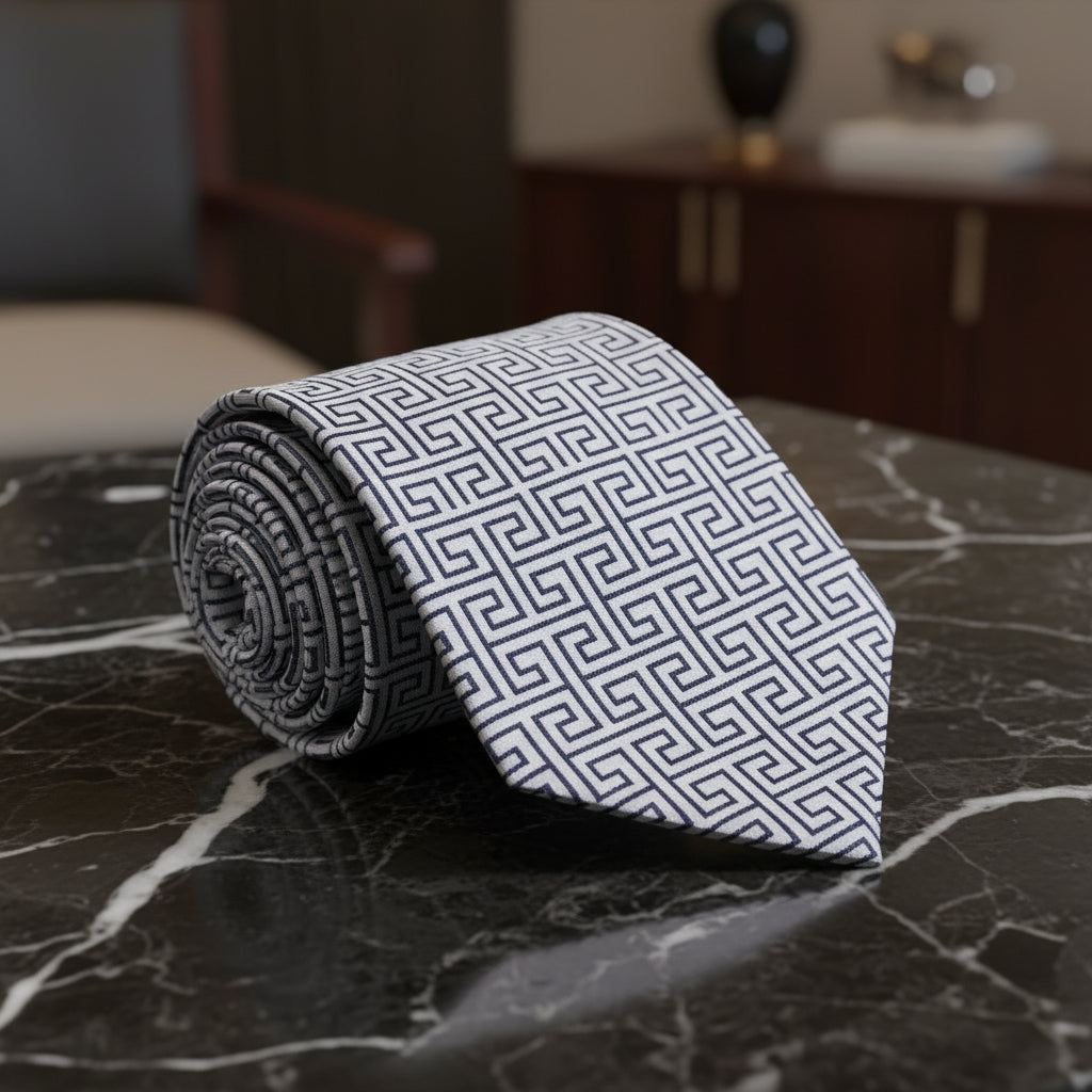 A Silver Geometric Pattern Necktie