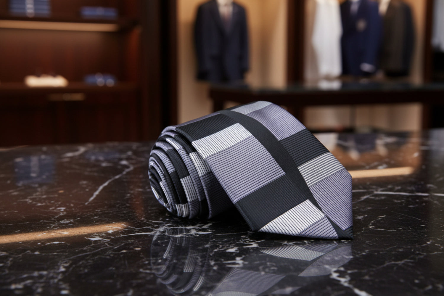Silver, Grey and Black Abstract Tie 