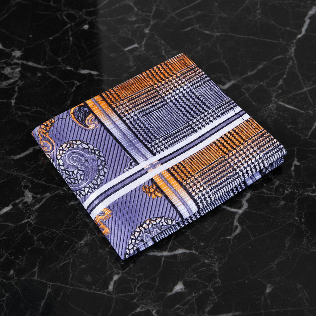 Silver, Orange and Black Paisley Pocket Square