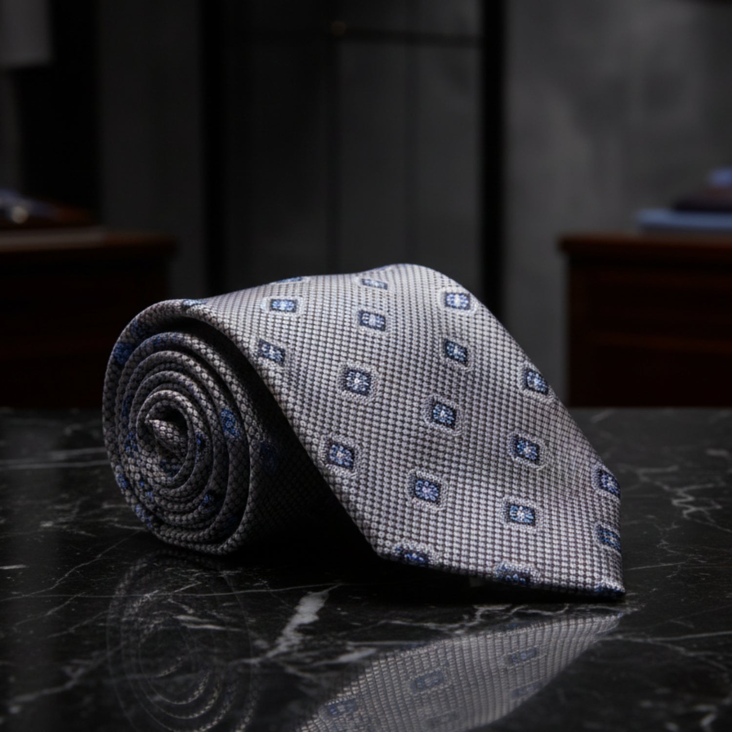 Grey Geometric Zodiac Medallion Tie