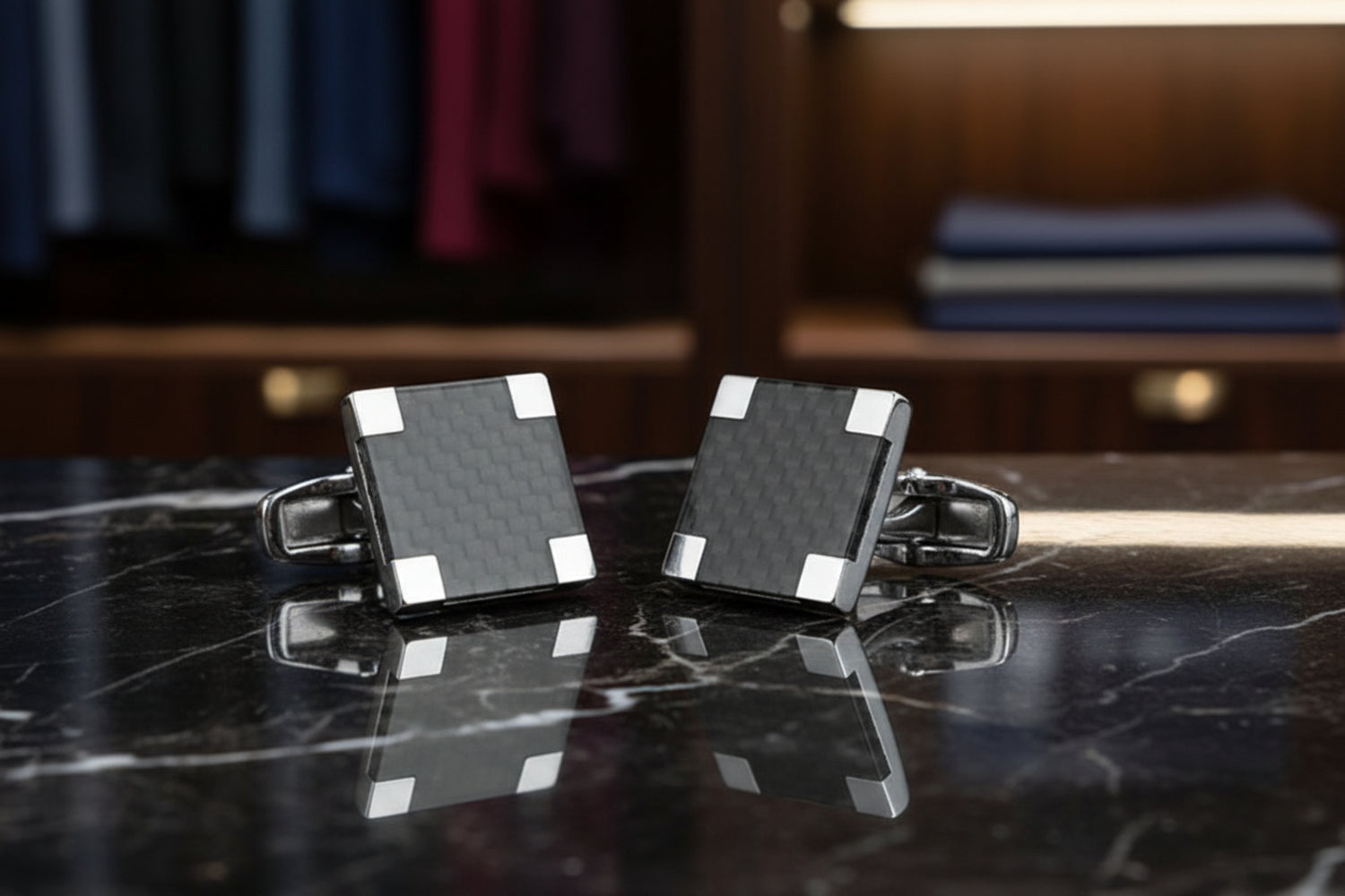 Chrome Black Square Cufflinks