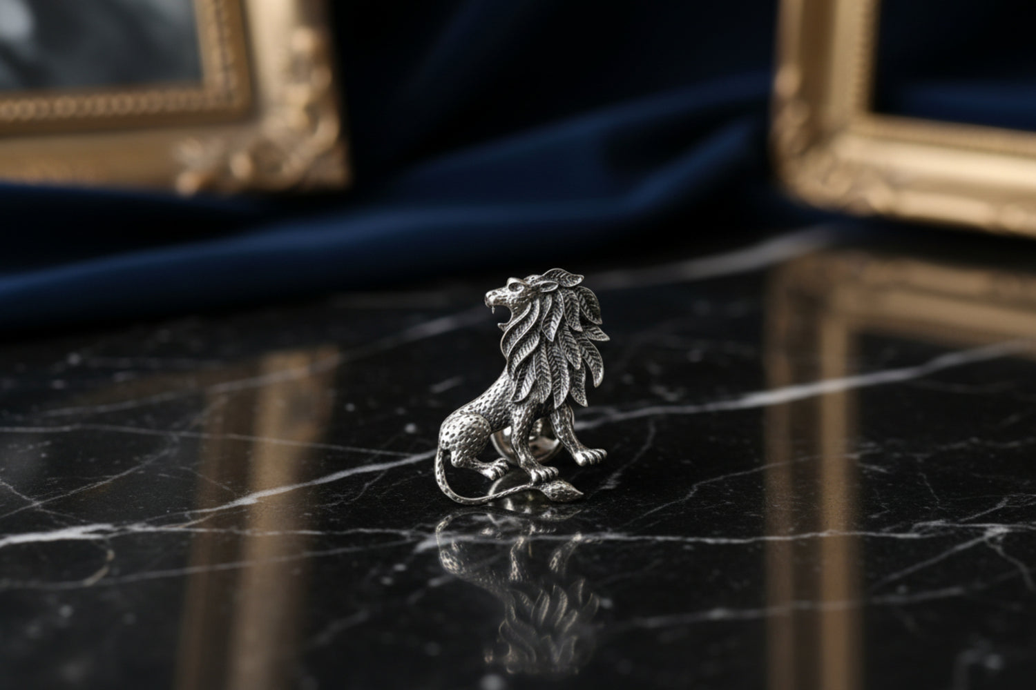 A Silver Colored Lion Shape Lapel Pin