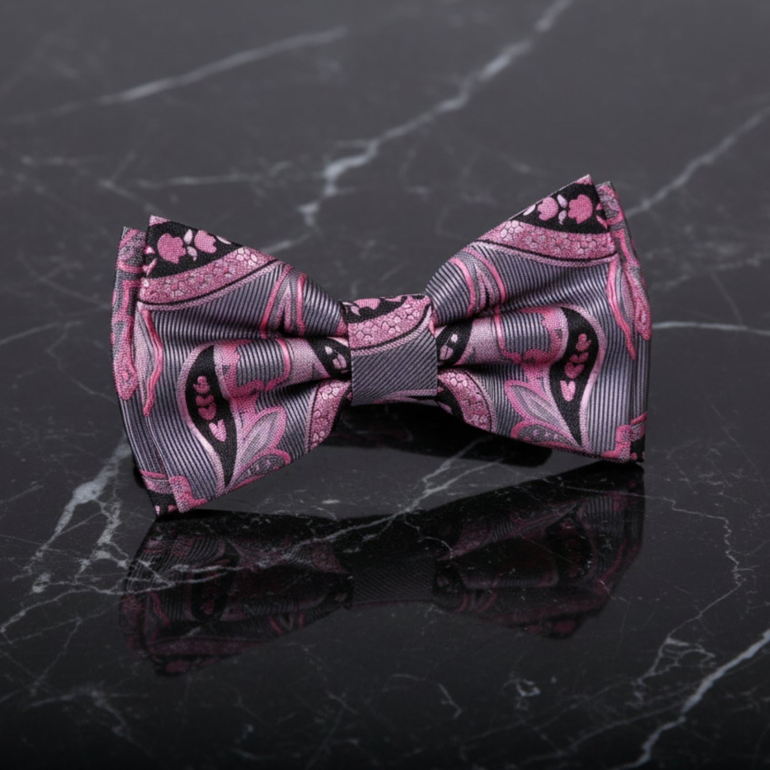 Silver, Pink and Black Paisley Bow Tie 