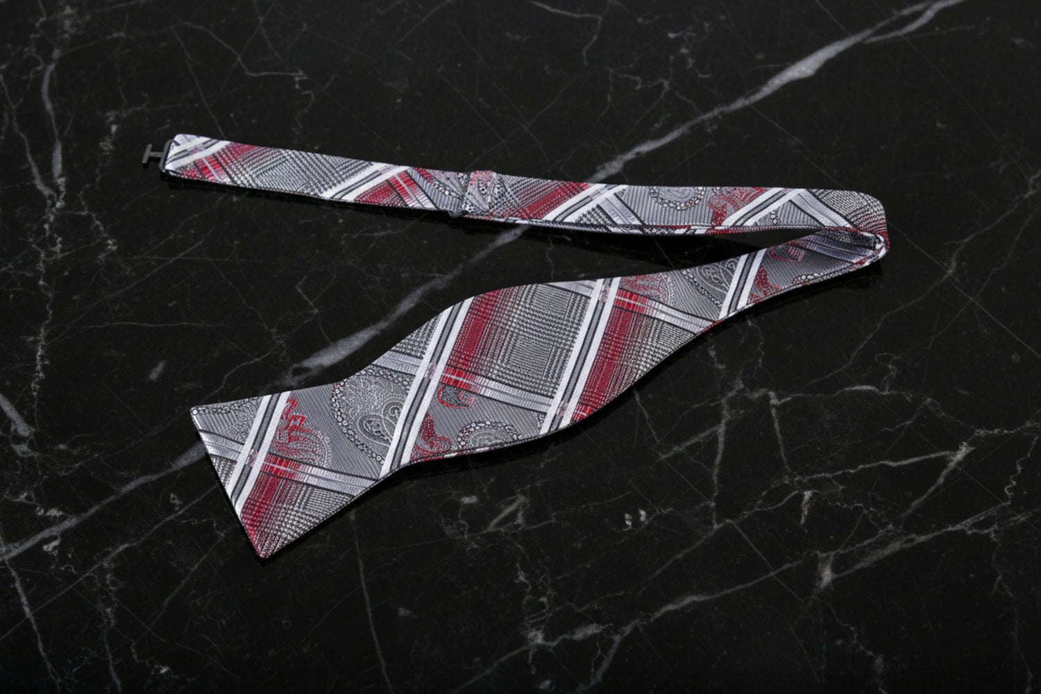 Self Tie Red and Grey Paisley Bow Tie
