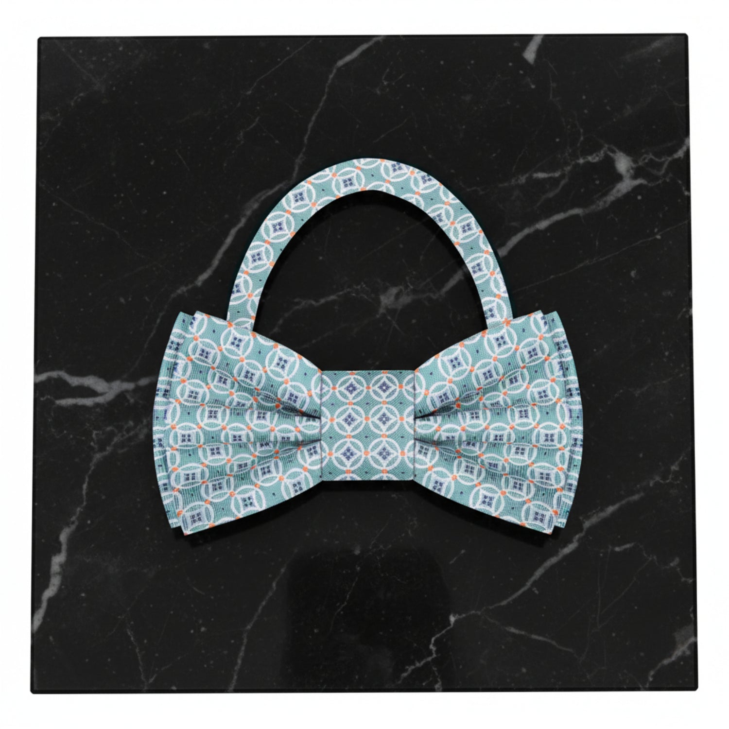 Pre Tied Pale Mint and Orange Geometric Bow Tie