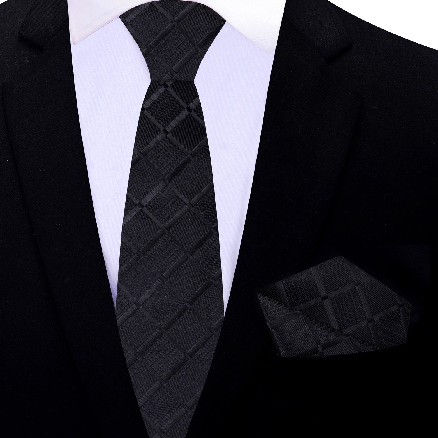 Thin Black Necktie with Square