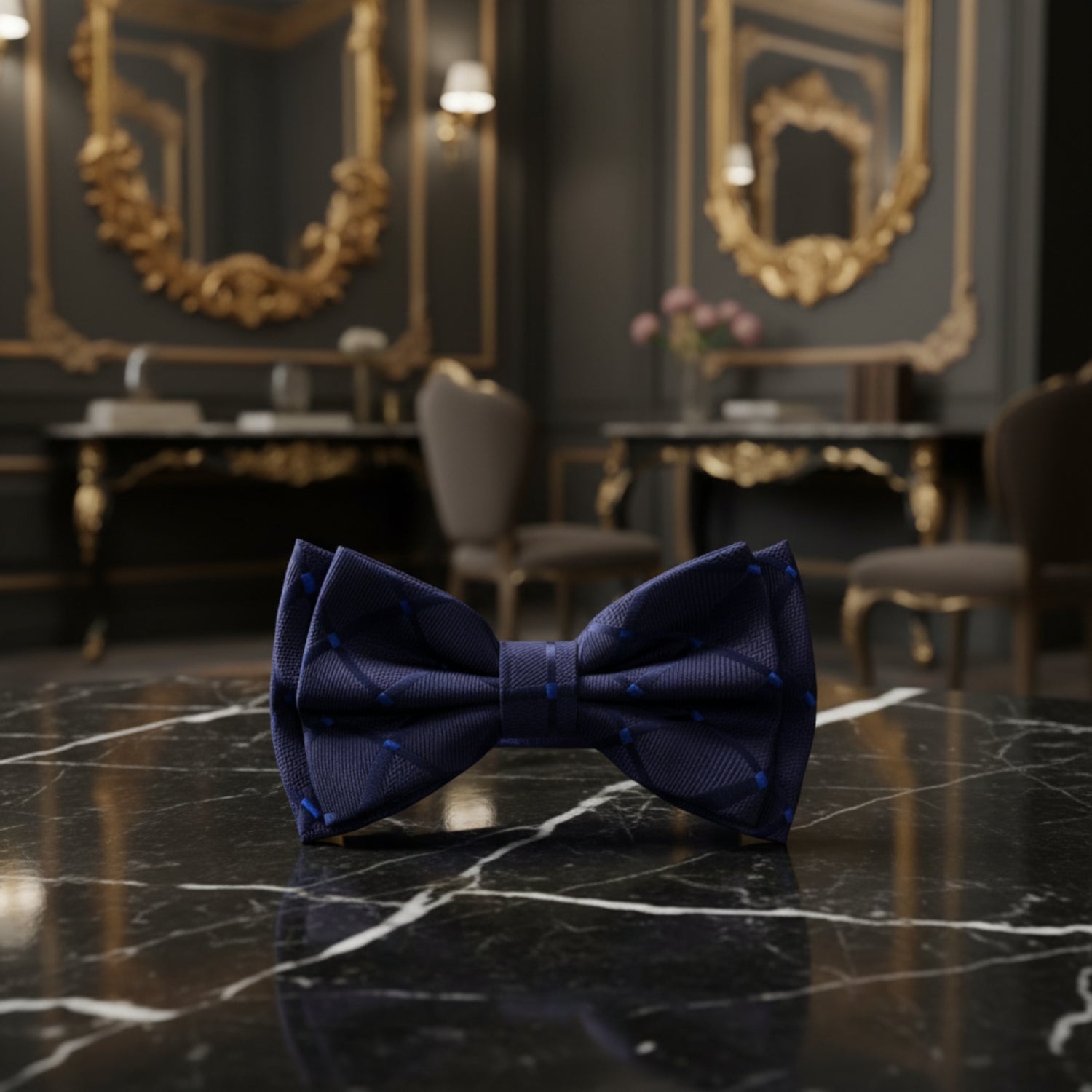 Deep Blue Geometric Texture Bow Tie
