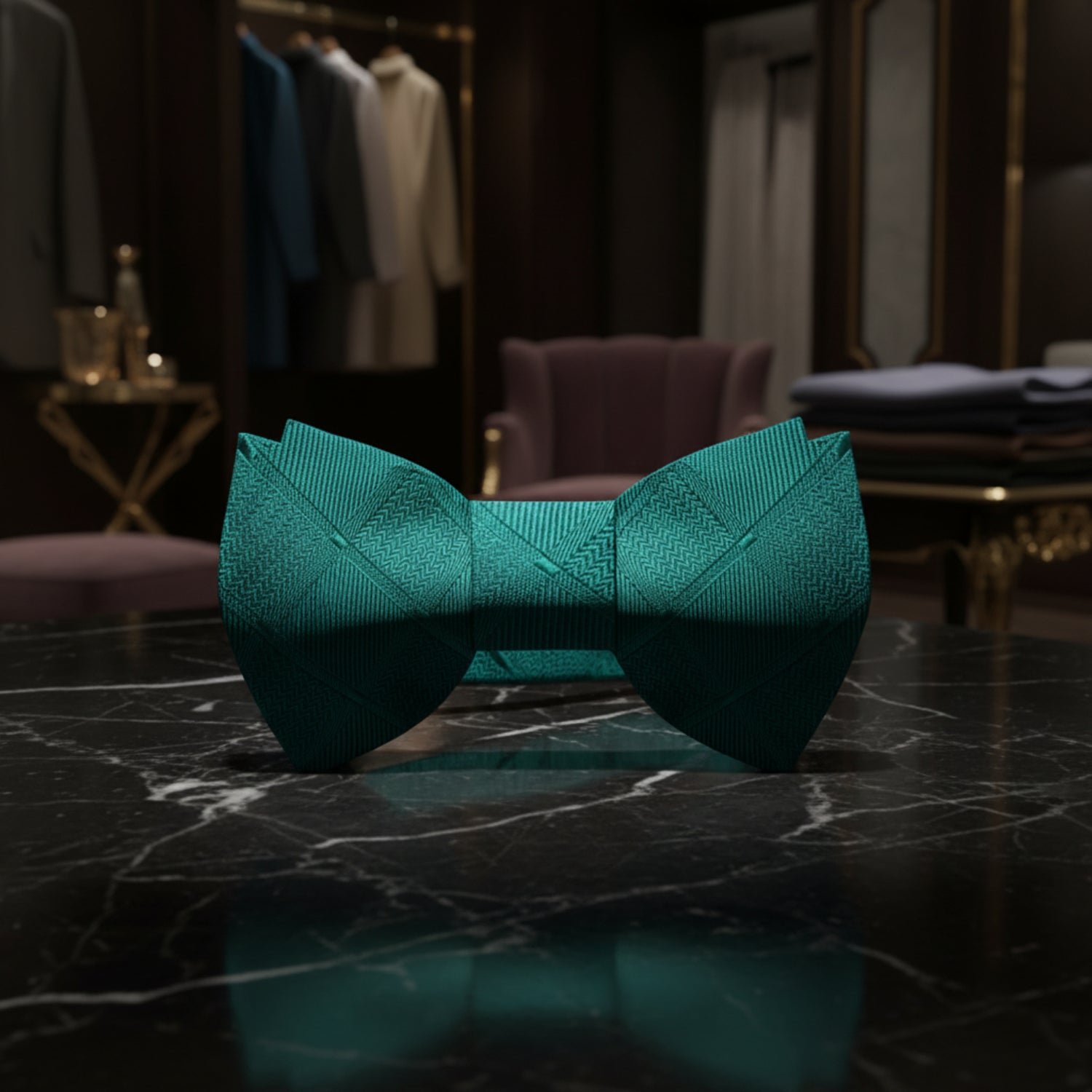 Solid Green Geometric Bow Tie