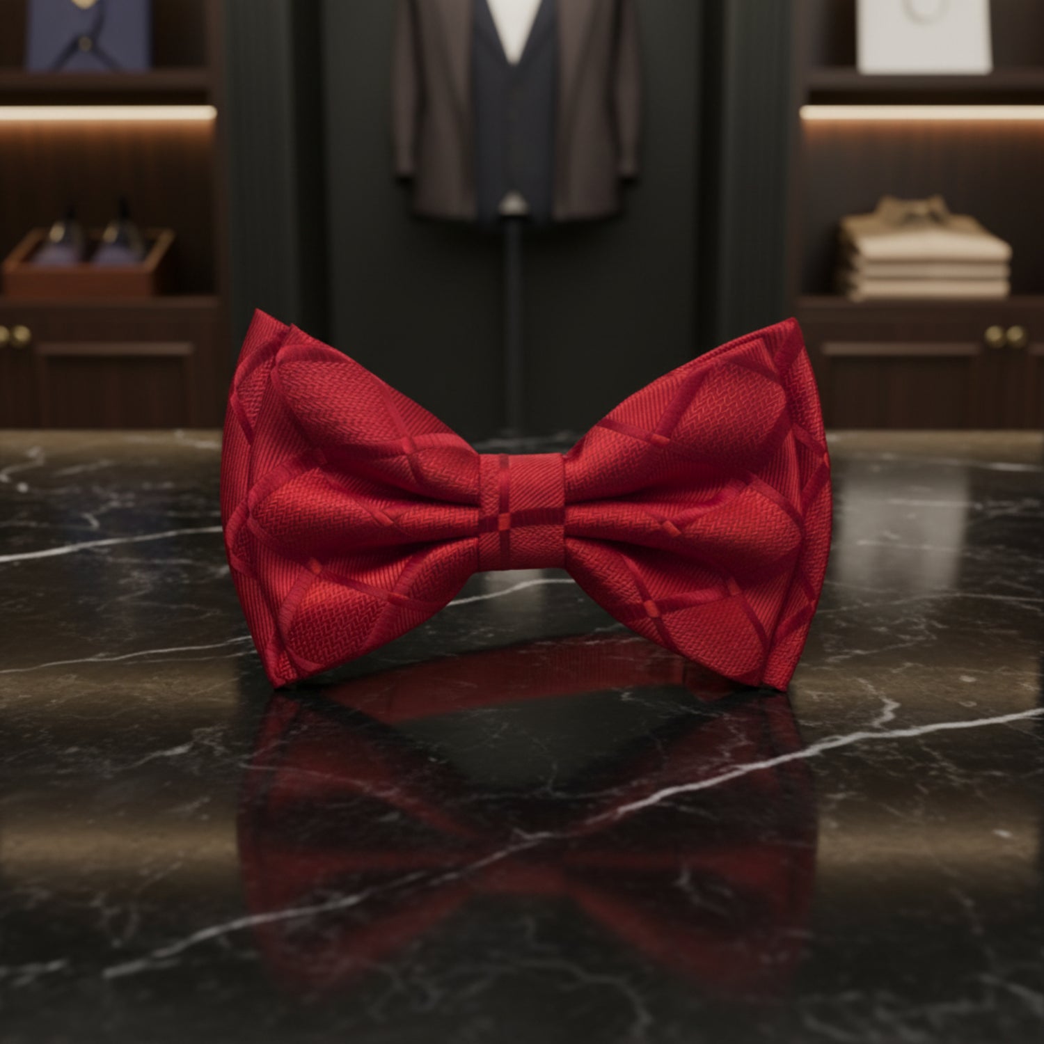 Red Sleek Squares Bow Tie