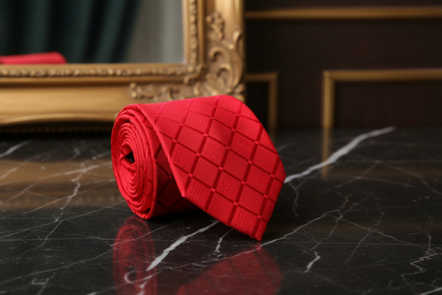 A Bright Red With Geometric Texture Pattern Necktie 