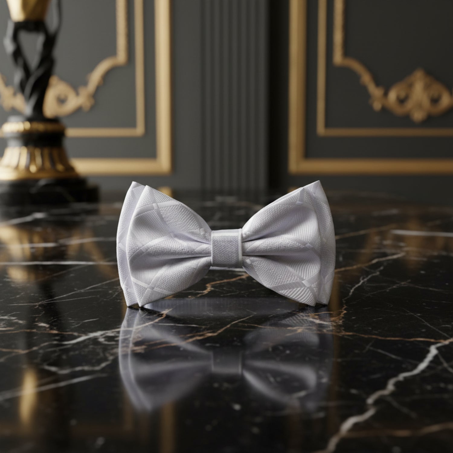 White With Geometric Texture Bow Tie 