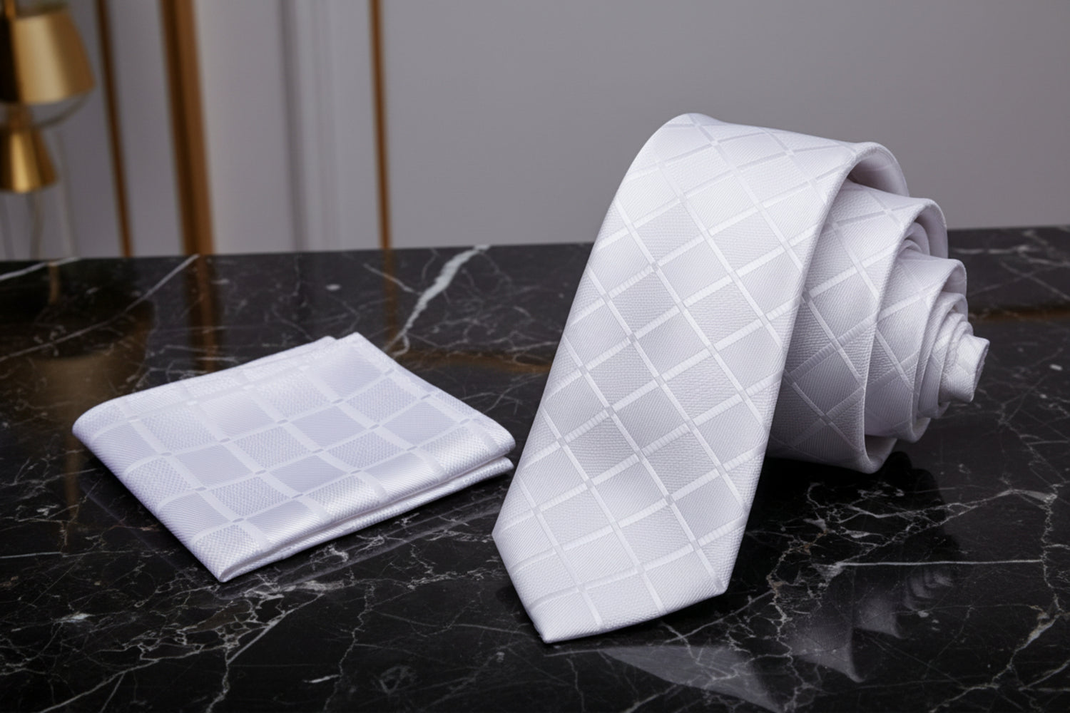 Alt View: Solid With with Geometric Texture Tie and Pocket Square