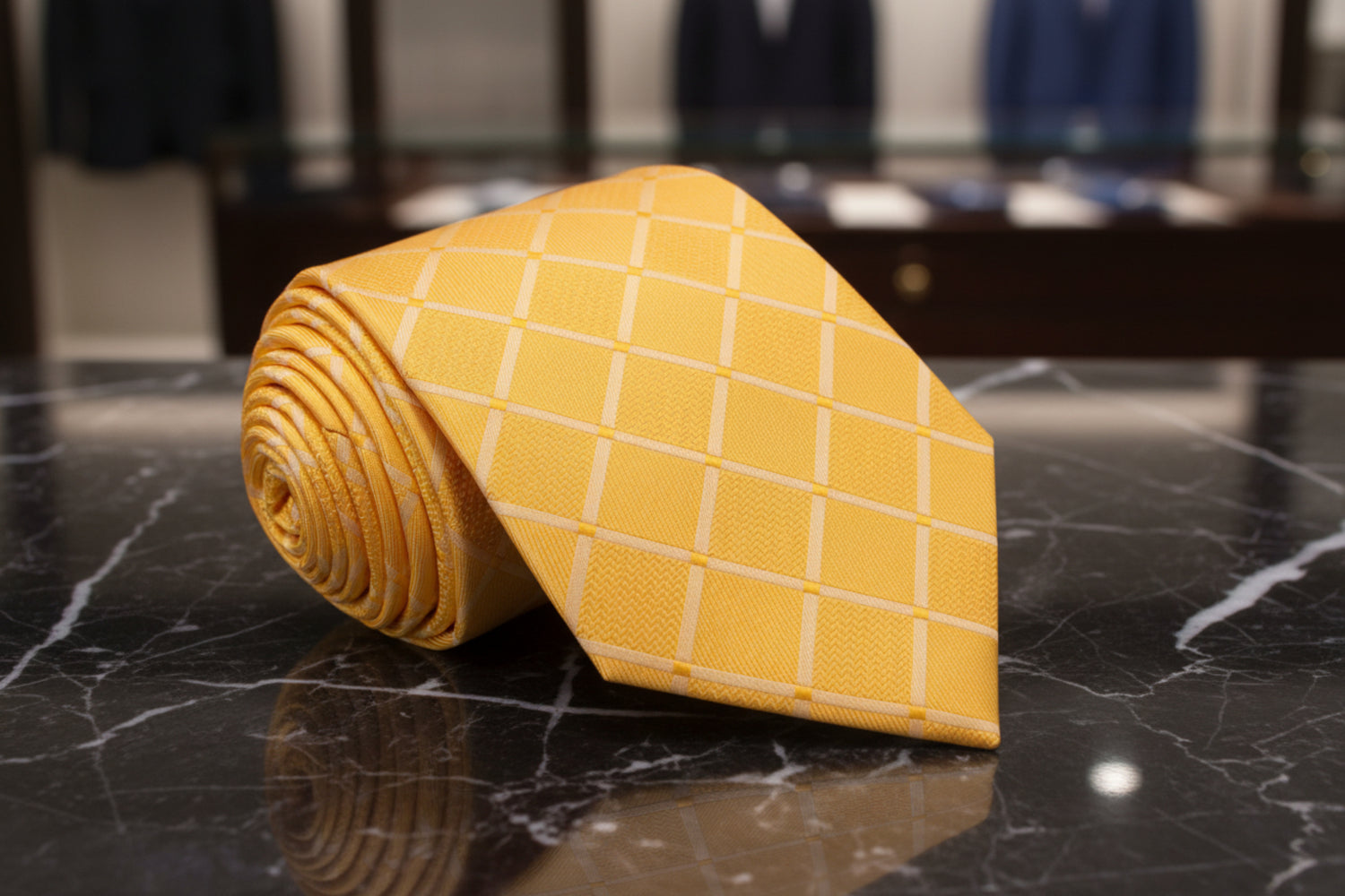 Yellow with geometric texture necktie