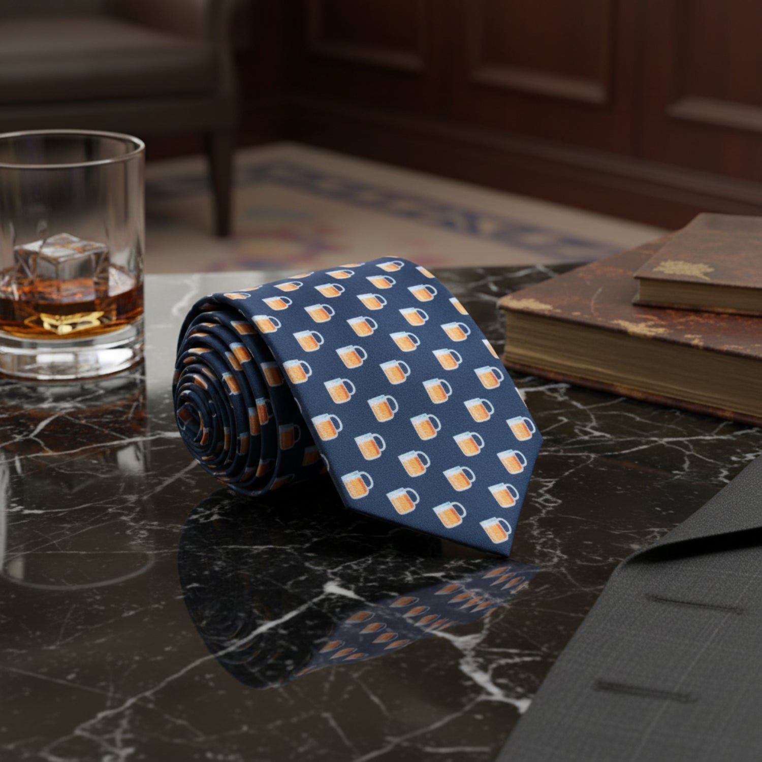 Blue, Yellow Beer Mugs Tie 