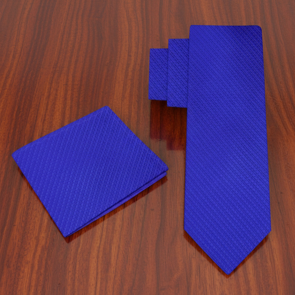 alt view: Solid Blue Textured Tie and Pocket Square