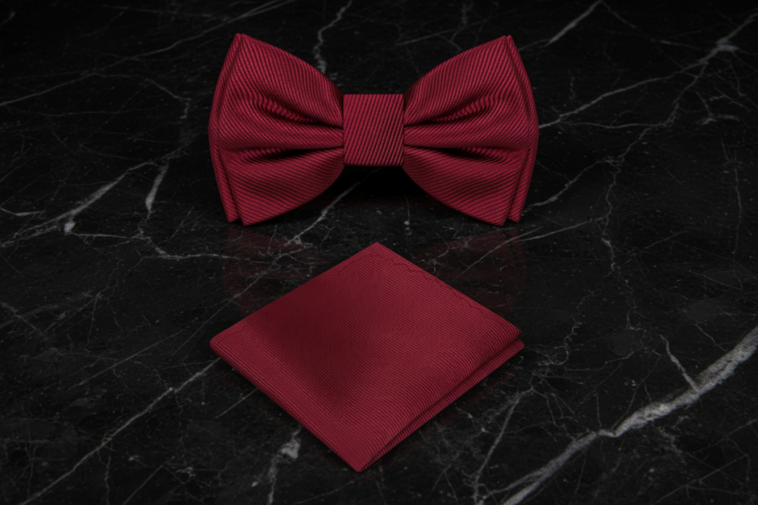 Solid Burgundy Lines Bow Tie and Pocket Square