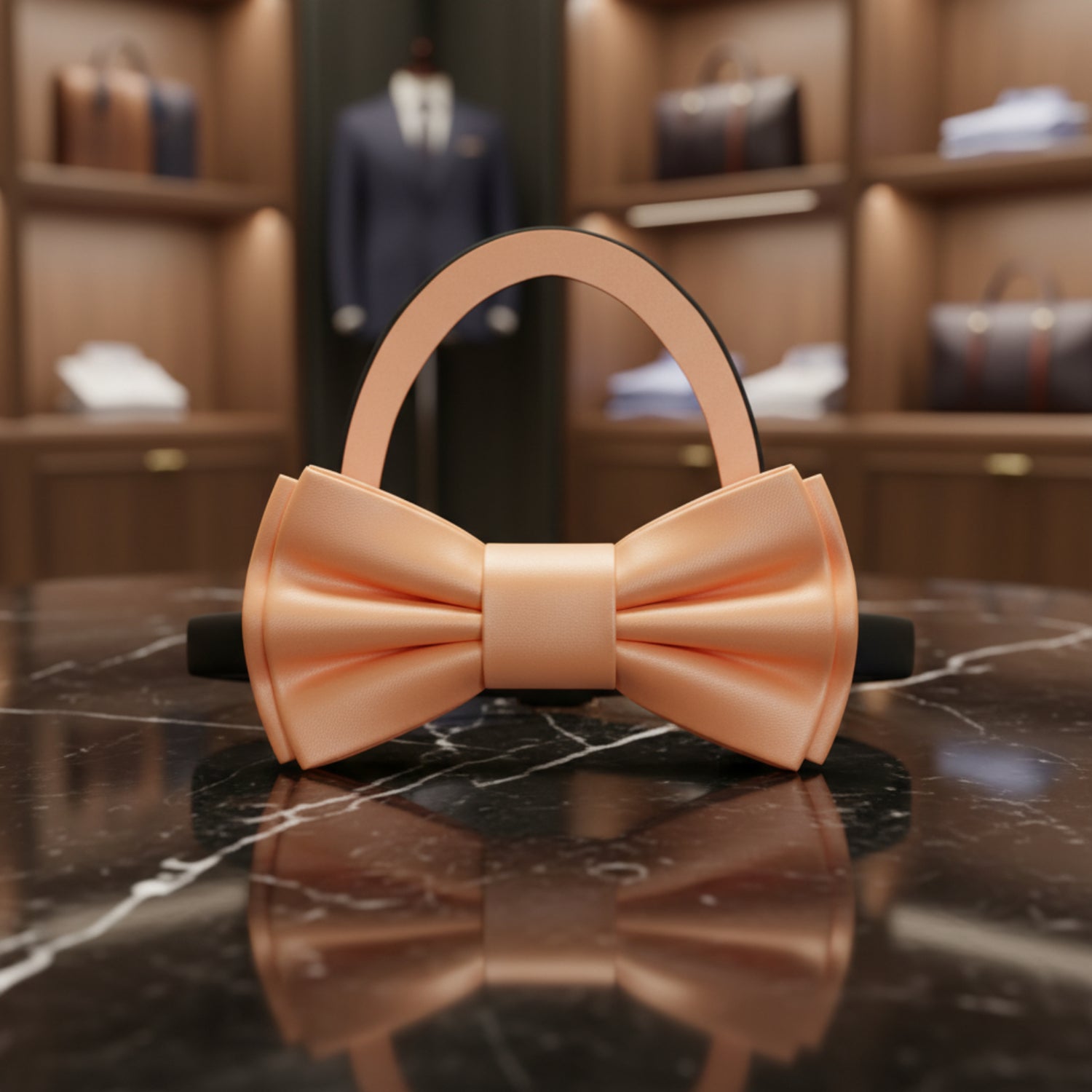 Solid Glossy Cantaloupe Bow Tie Pre Tied