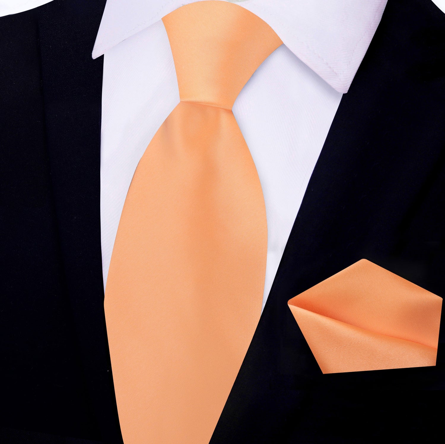 Solid Glossy Cantaloupe Silk Necktie and Pocket Square
