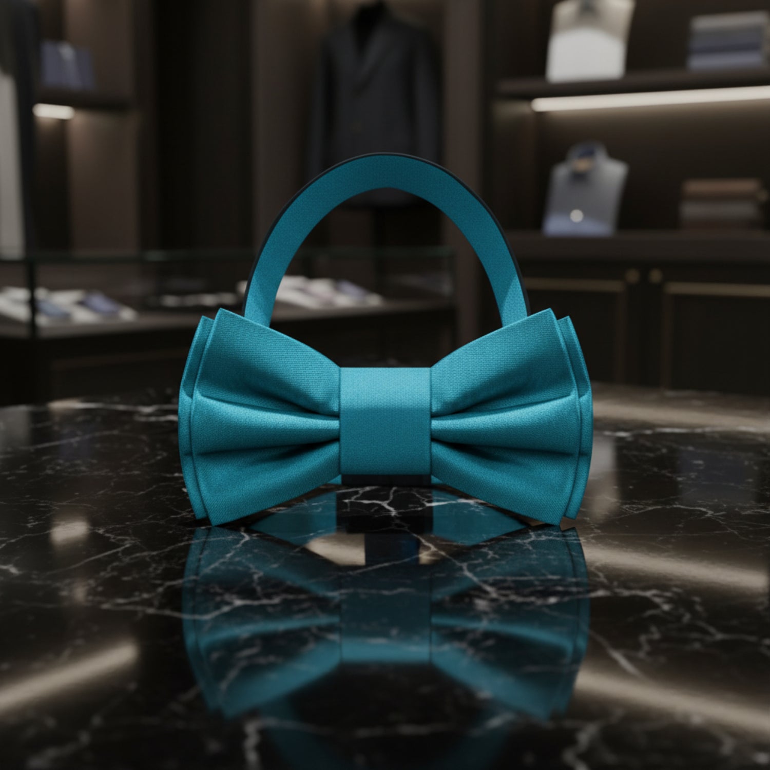 Pre Tied: Solid Glossy Dark Cyan Silk Bow Tie