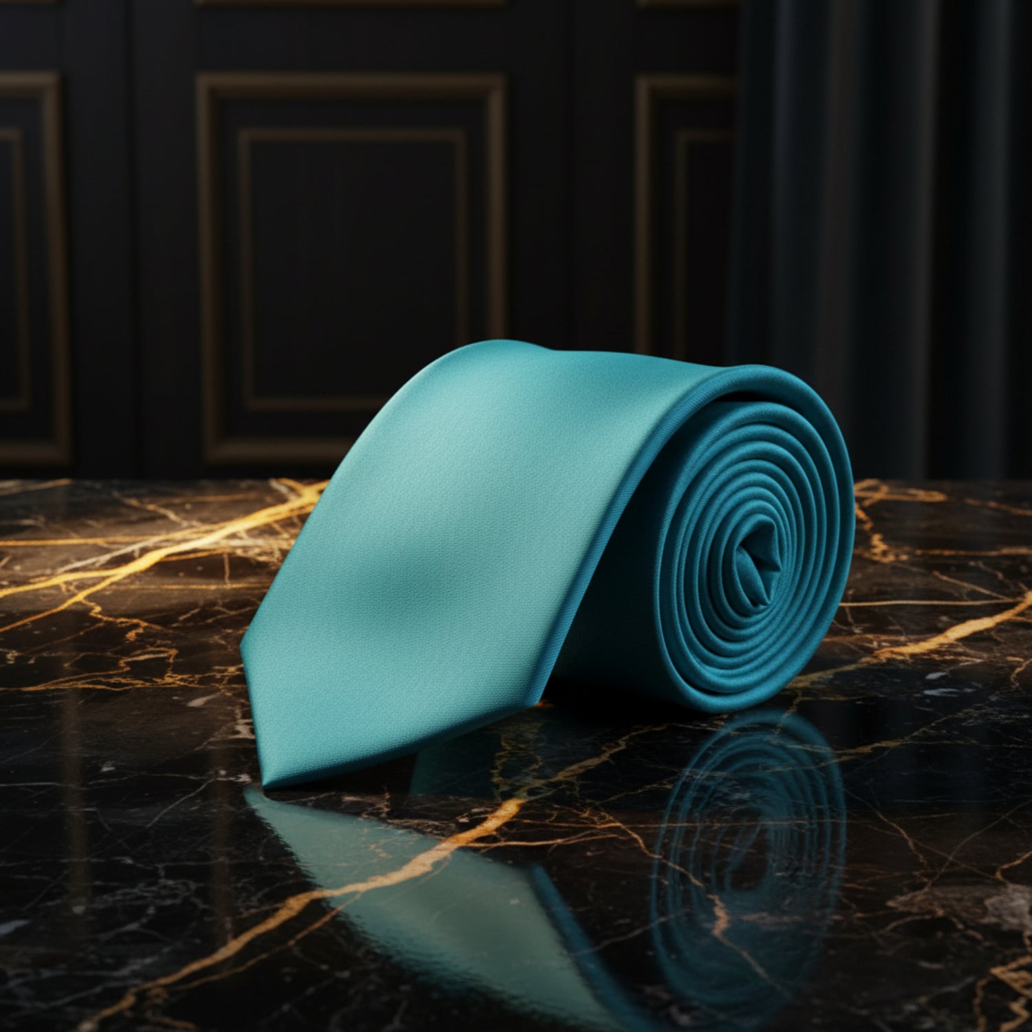 Solid Glossy Dark Cyan Silk Necktie