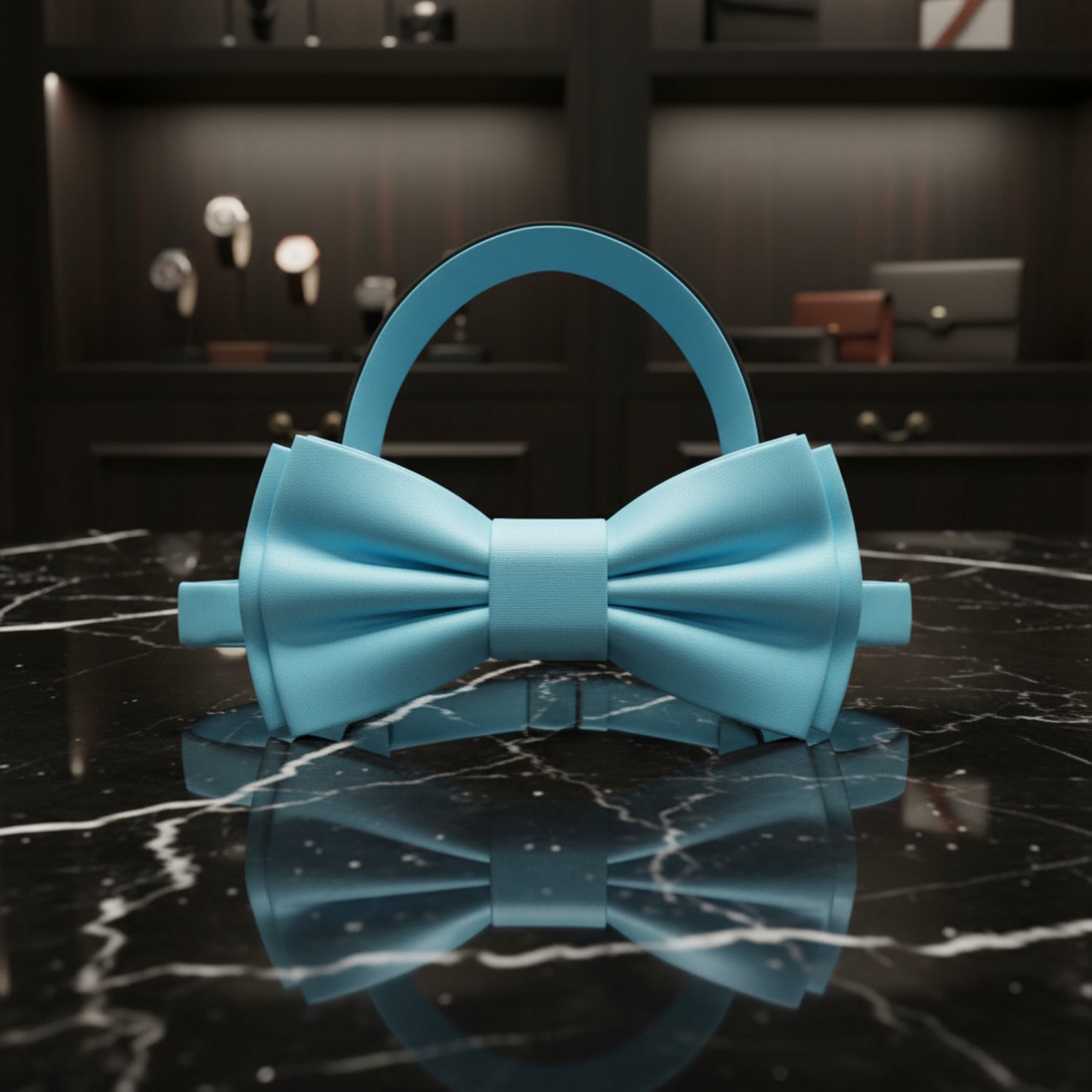 Pre Tied: Solid Glossy Iceberg Blue Silk Bow Tie