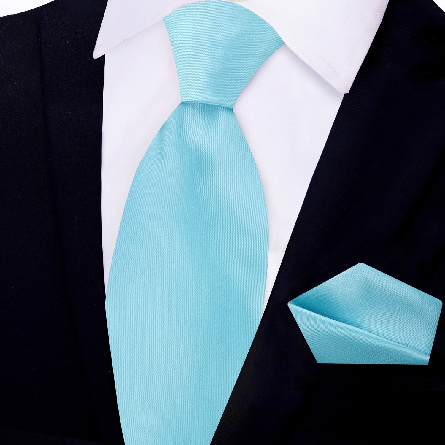 View 2: Iceberg Blue Solid Glossy Silk Necktie and Pocket Square