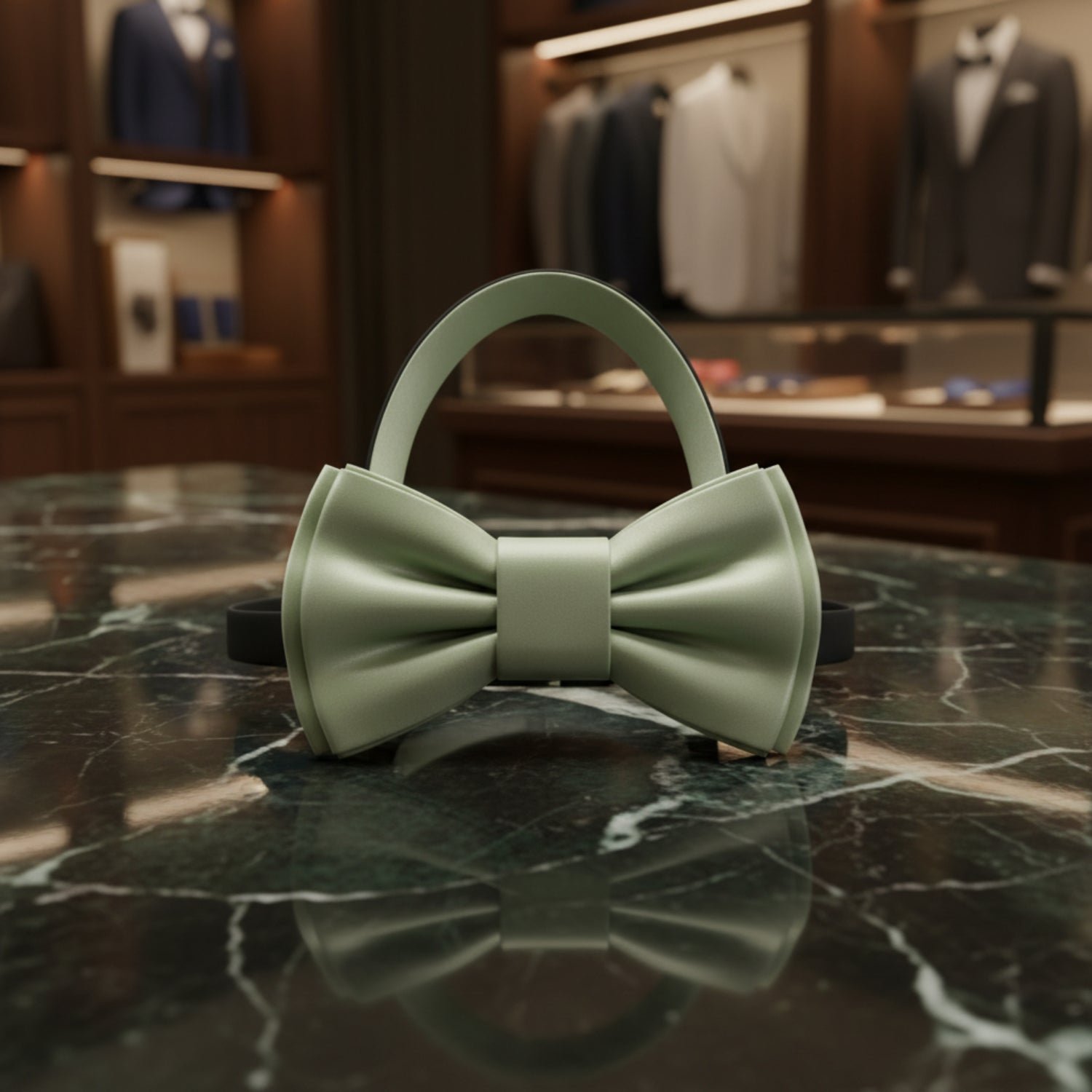Pre Tied: Solid Glossy Laurel Green Bow Tie 