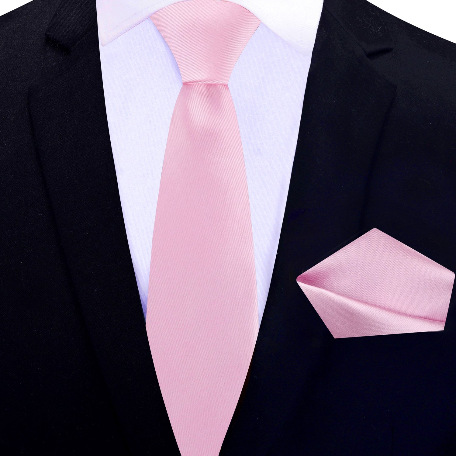 Thin Tie: Light Blush Pink Solid Glossy Tie and Pocket Square