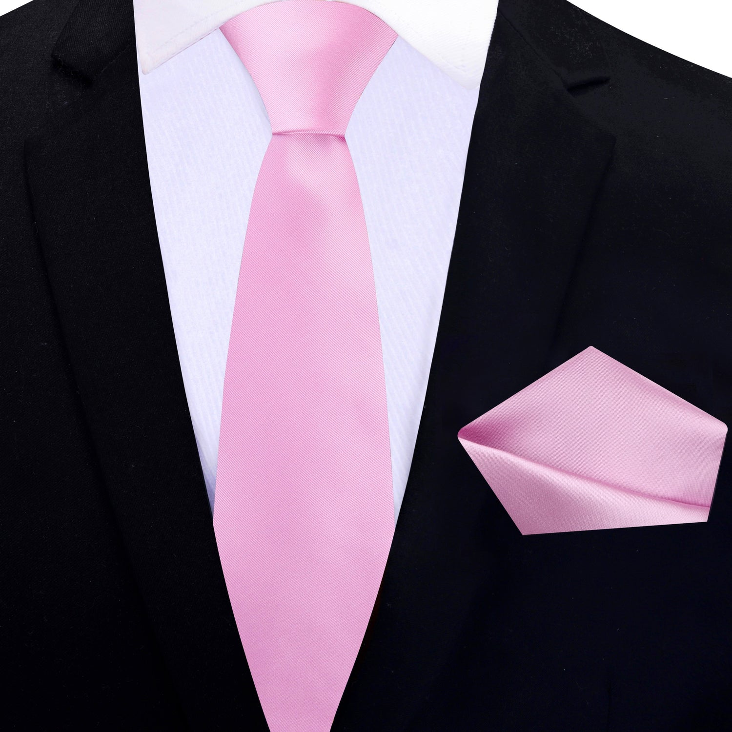 Thin Tie: Solid Glossy Light Orchid Pink Silk Necktie and Pocket Square