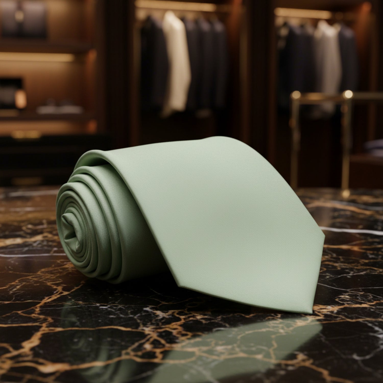 Solid Glossy Light Sage Green Necktie