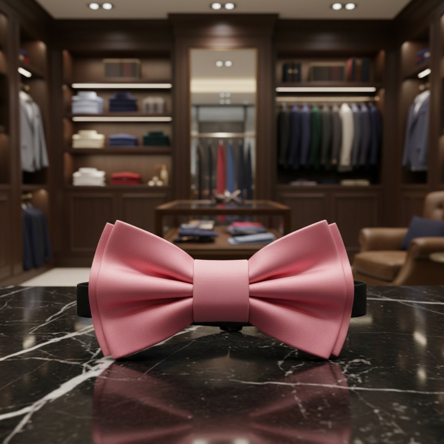 Pre Tied: Solid Glossy Salmon Pink Bow Tie
