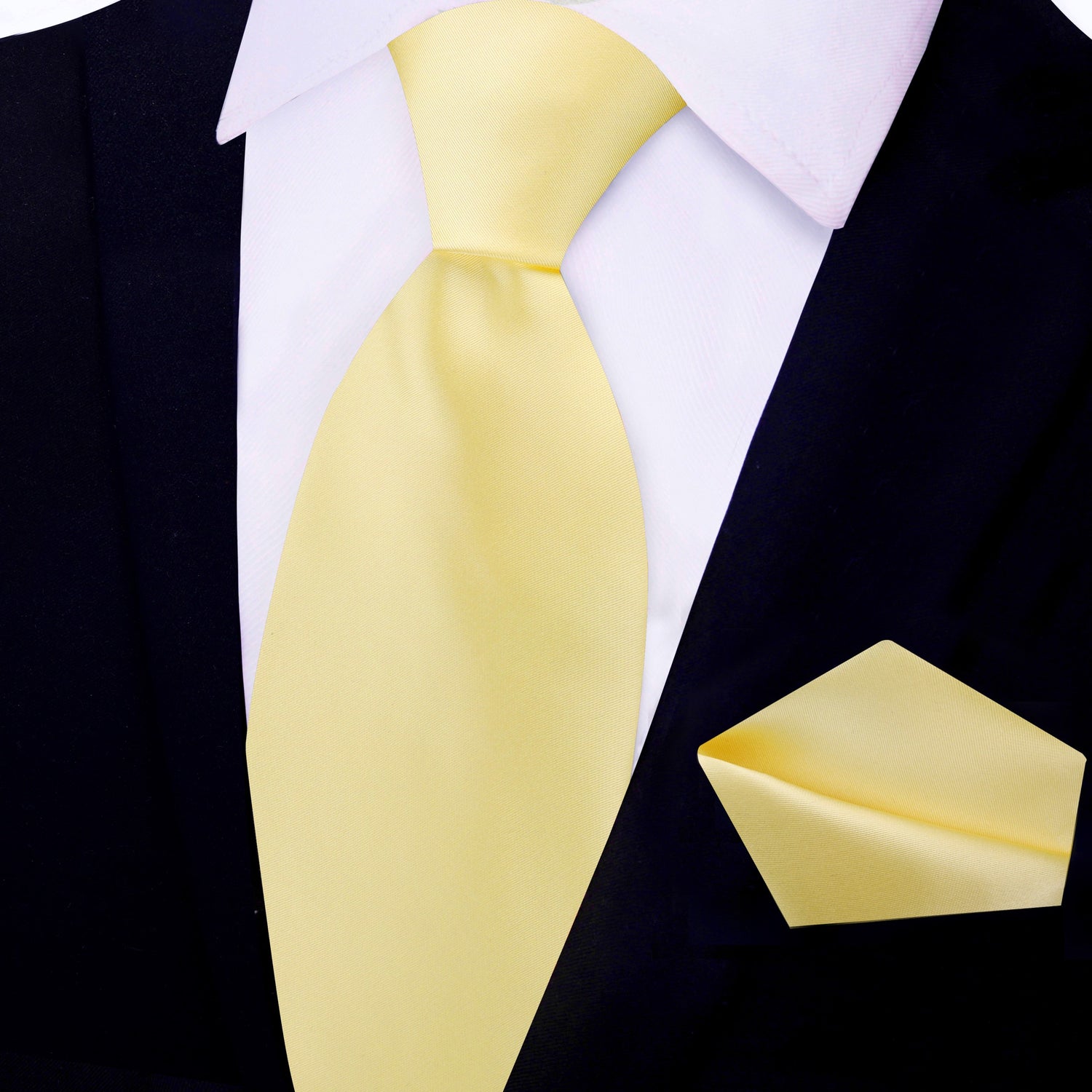 View 2: Solid Glossy Sugar Cookie Yellow Silk Necktie and Pocket Square