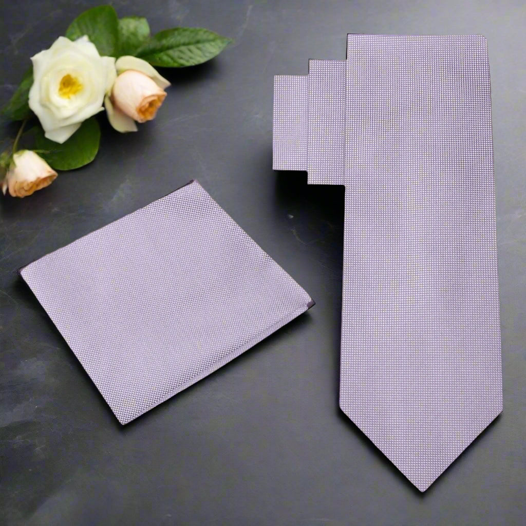 Alt view: Solid Grey with White Check Tie and Pocket Square