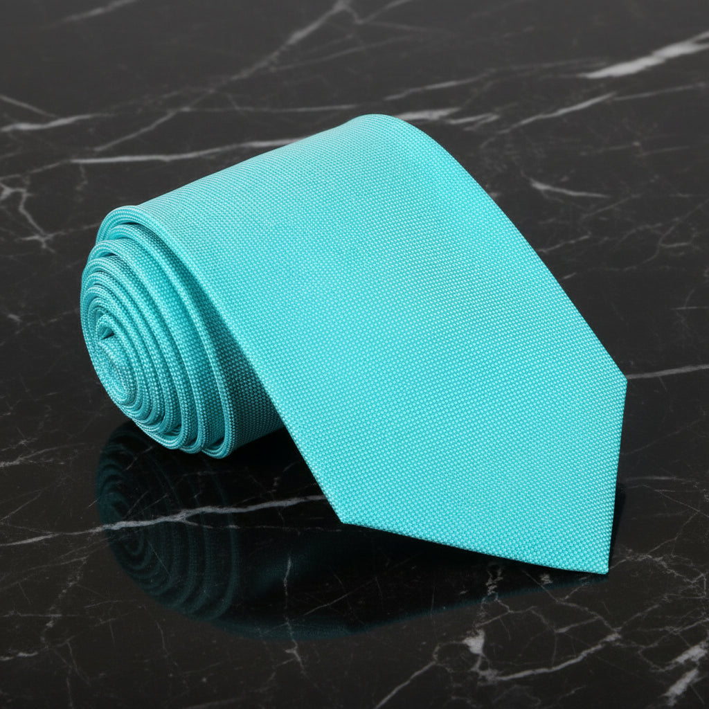 A Solid Mint Tie With Small Check Texture Pattern Necktie