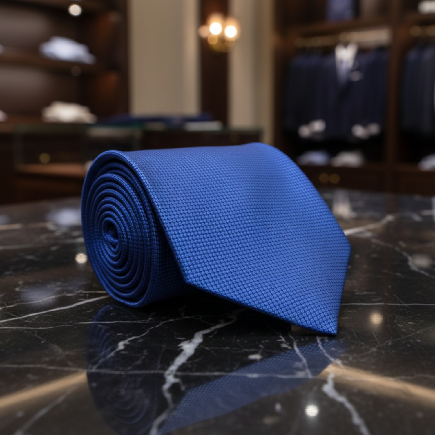 A Solid Deep Blue With Check Texture Pattern Necktie ||Navy Blue Block