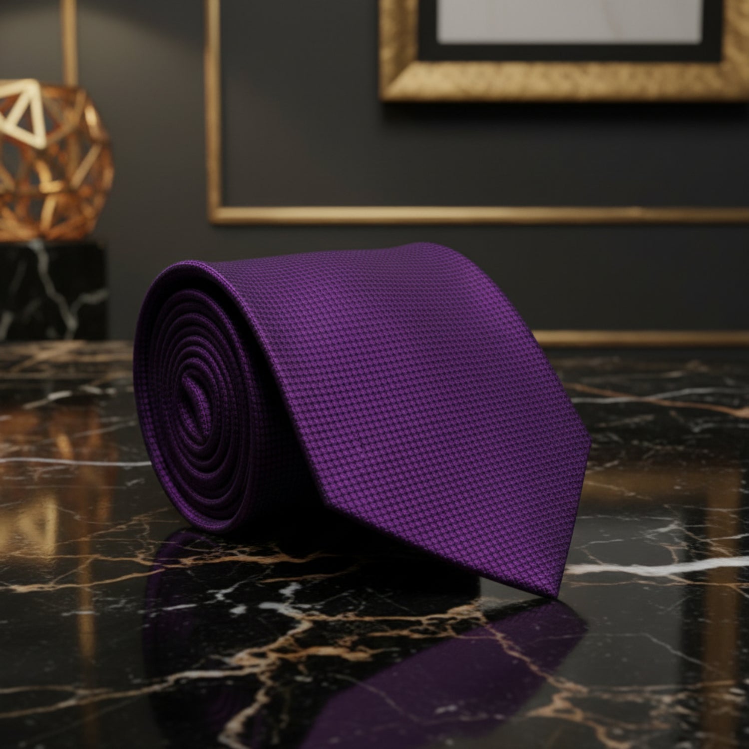 A Solid Deep Purple With Check Texture Pattern Necktie ||Purple