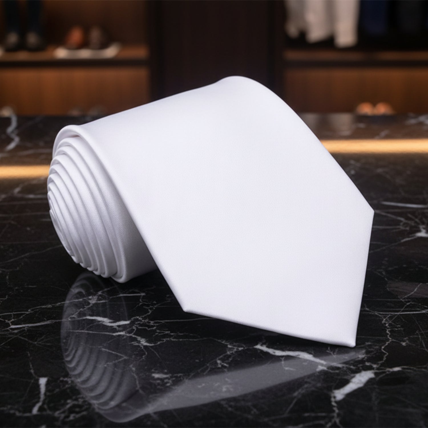 A Solid White Pattern Necktie ||White