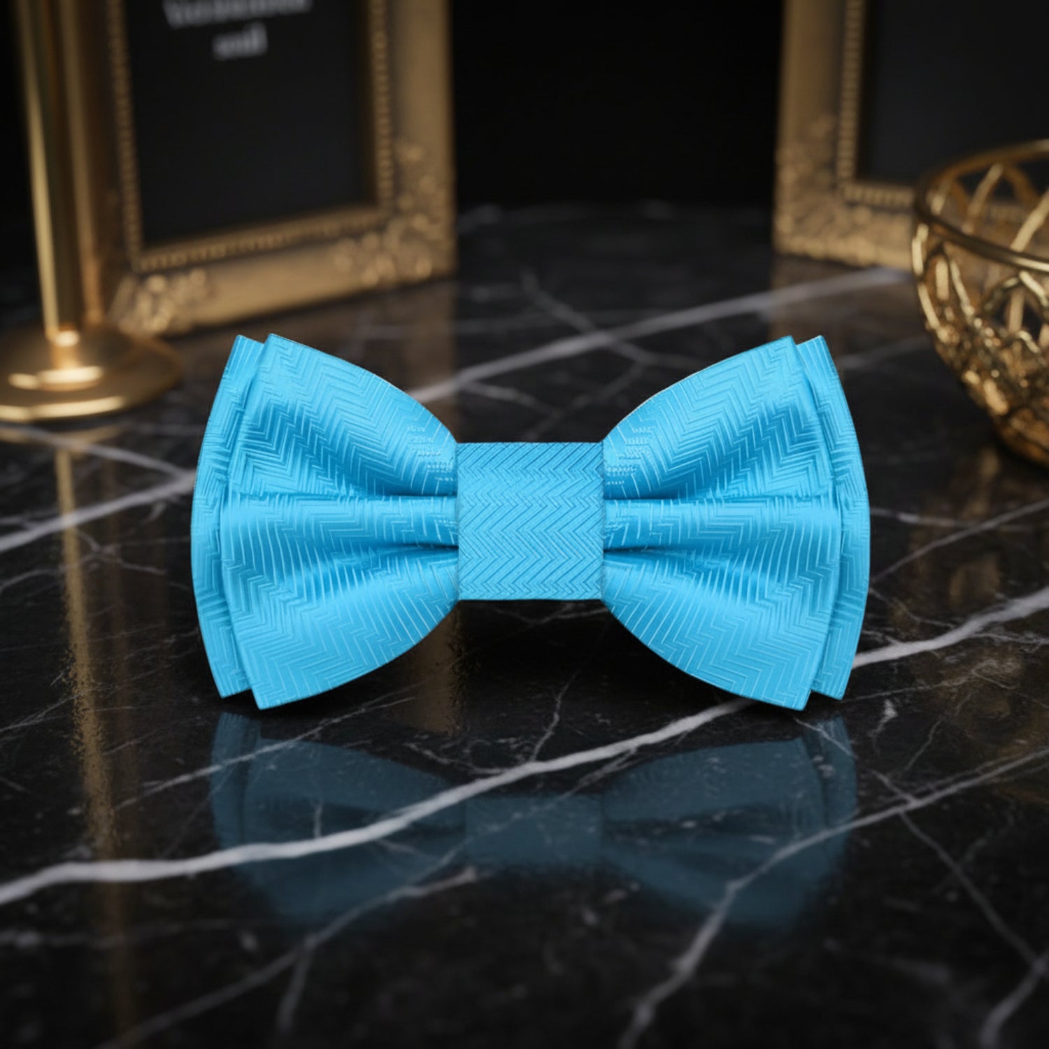 A Solid Electric Blue Pattern Self Tie Bow Tie