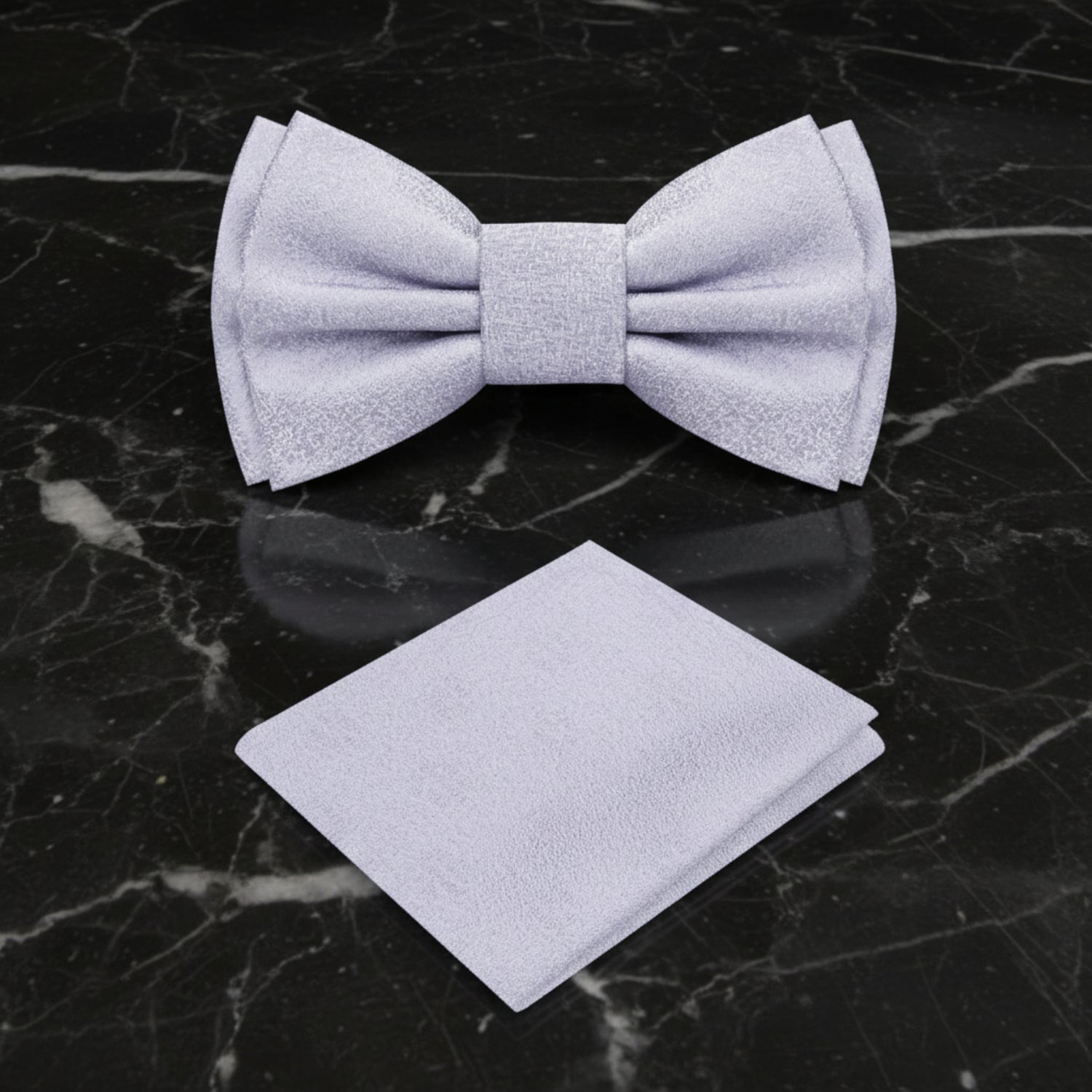 Shimmer Silver Bow Tie and Square