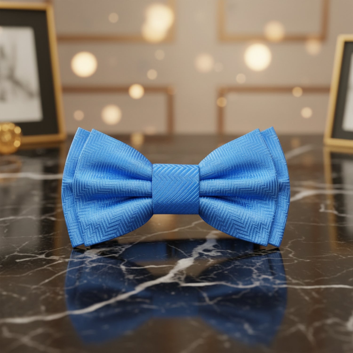 A Solid Sky Blue Pattern Self Tie Bow Tie